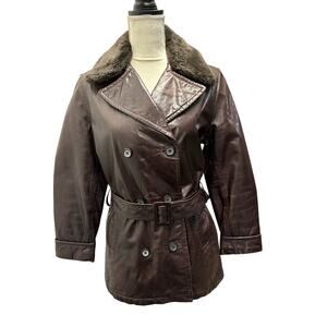 Andrew Marc Brown Leather Belted Coat Size S